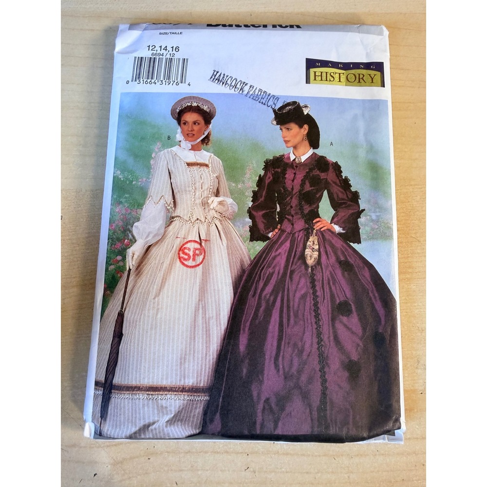 Butterick 6694 Sewing Pattern 12-14-16 Victorian Gown Making History Goth